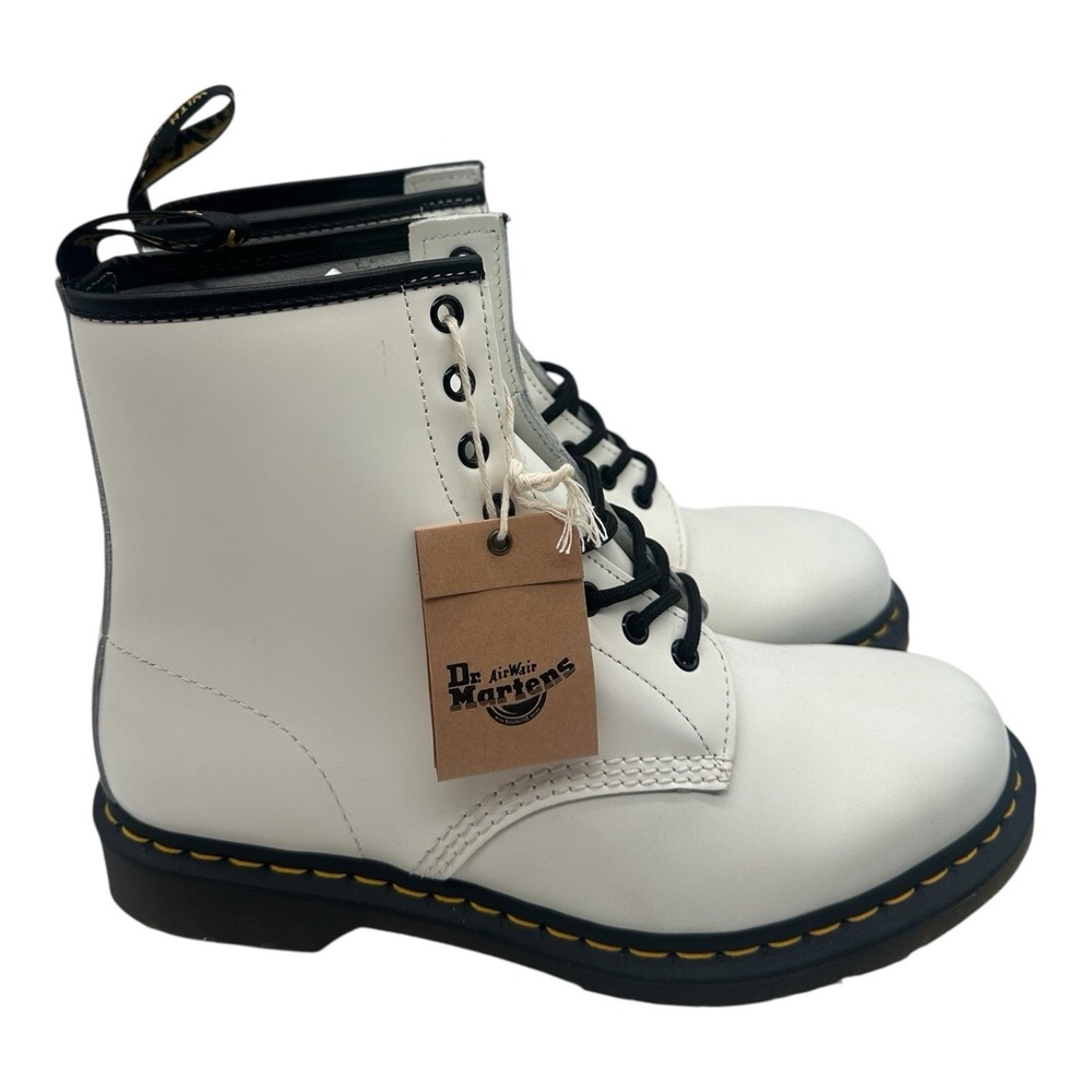 Dr Doc Martens Combat Boots Mens 10 Womens 11 White‎ Leather 8 Eye Lace Up 11822